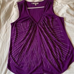 Jennifer Lopez purple V-neck tank top with silver sequins  Size L gently worn